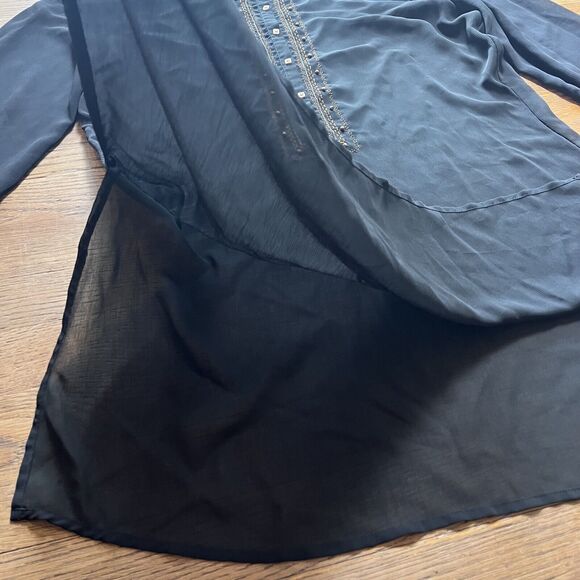 NEW YORK & COMPANY Sheer Black Embroidered Beaded Tunic Swim Cover-Up Large - Picture 9 of 14